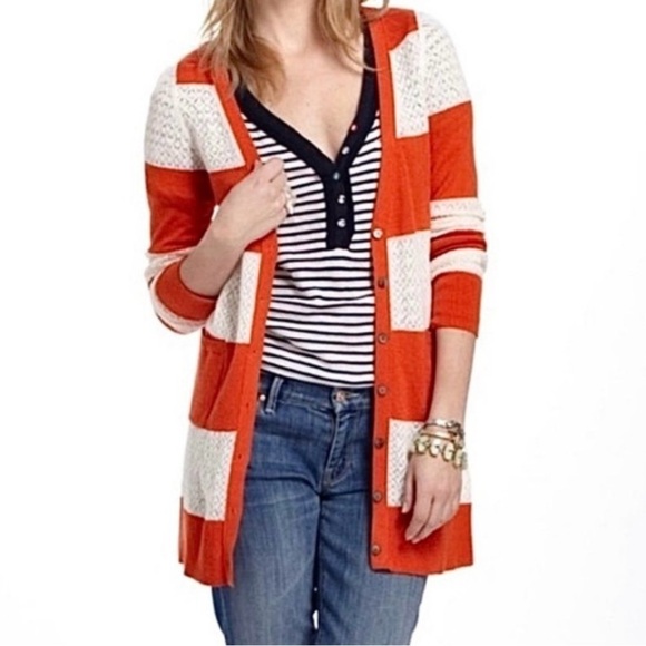 Anthropologie Little Yellow Bird Striped Crochet Cardigan Size M New W/O Tag - Picture 2 of 9